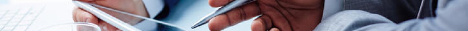 Image of businessmen hands during discussion of data in touchpad at meeting